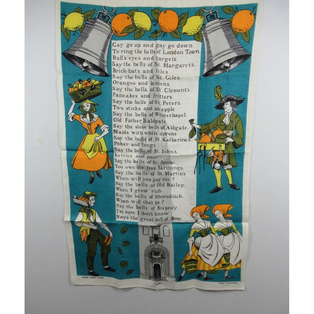 Ulster Irish Linen Tea Towel Oranges and Lemons English Nursery Rhyme